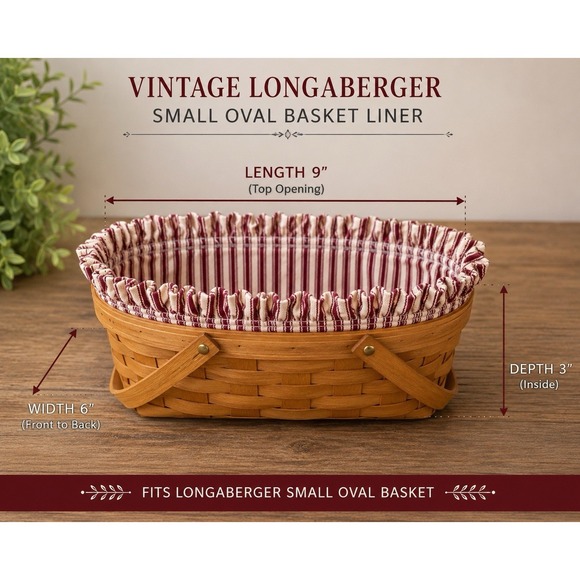Longaberger Other - Vintage Longaberger Small Oval Basket Liner Red Cream Ticking Stripe Fabric USA